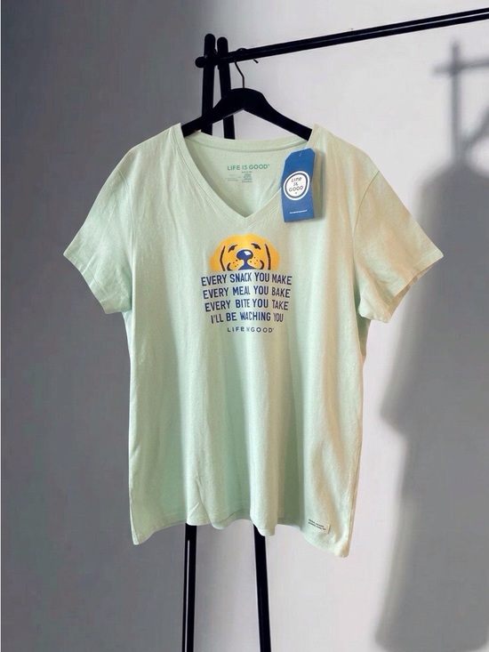 Life Is Good Tops - Life Is Good Mint Green V-Neck Tee with Yellow Dog Print NWT